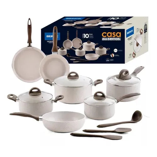 Batería de Cocina Vainilla - 10uds Inducción Acero Inoxidable antiadherente